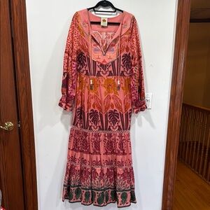 Farm Rio Bohemian Pink, wine and embroidered maxi dress